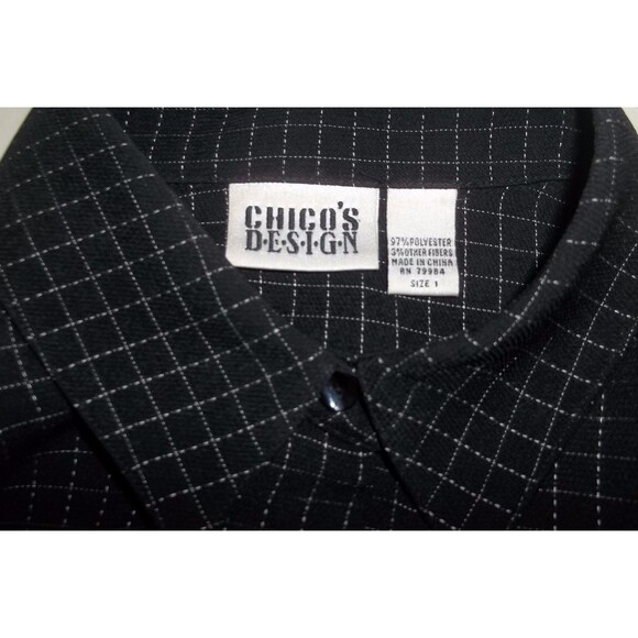 Chico's Design 1 (S-M) Black/White Check Button-Down Shirt,3/4 sleeve. - Picture 4 of 6